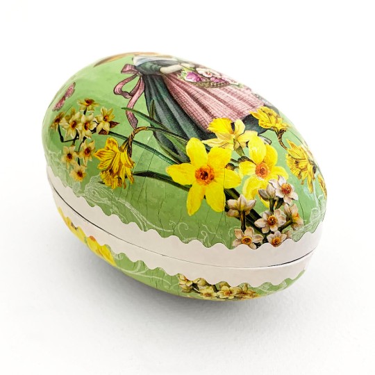 4-1/2" Green Pretty Mrs. Bunny Papier Mache Easter Egg Container ~ Germany